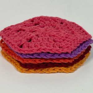 Set of 5 Handmade Crochet Cotton Jewel Color Hexagon Coasters